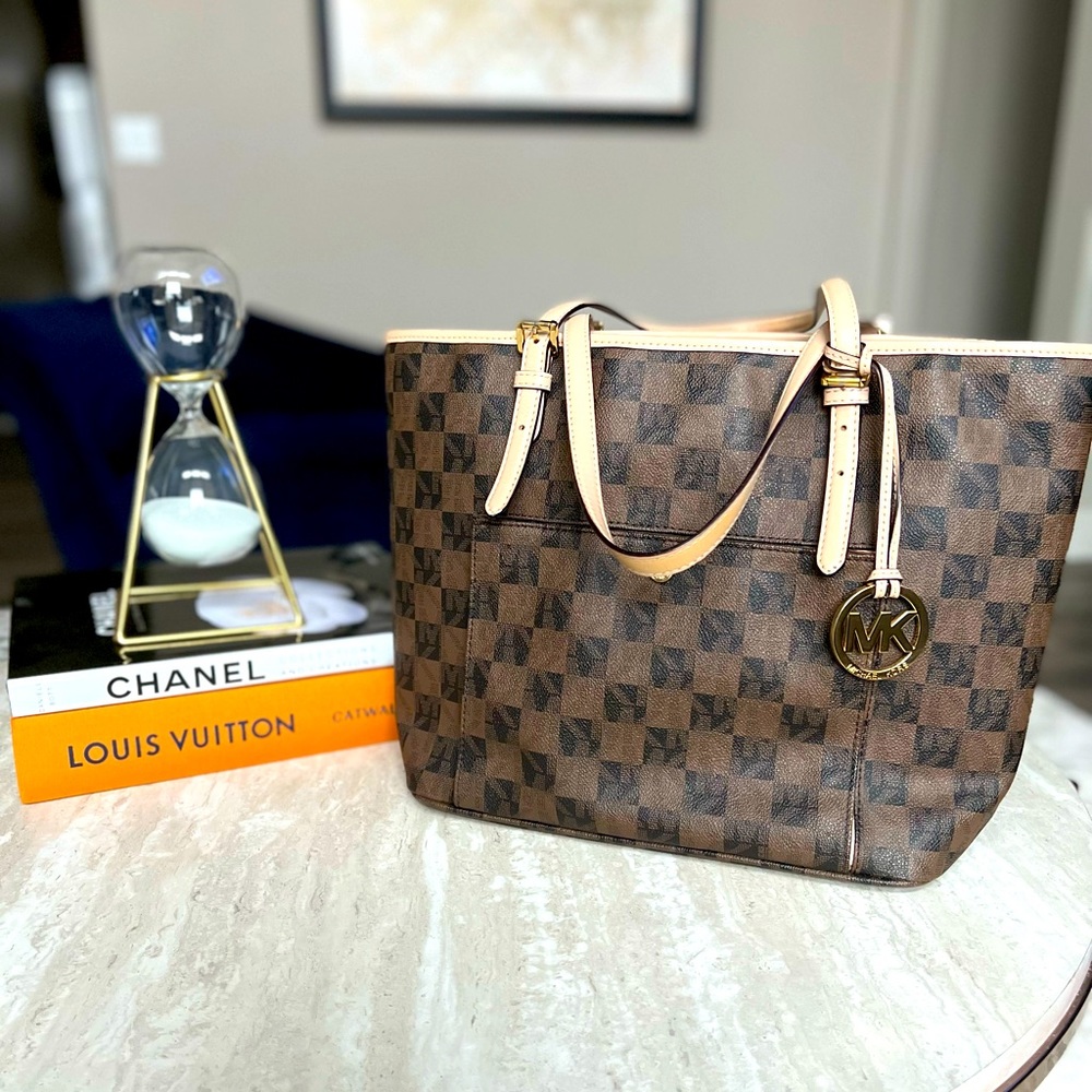 Michael Kors Leather Monogram Tote in Brown…Like Brand New with dust bag!